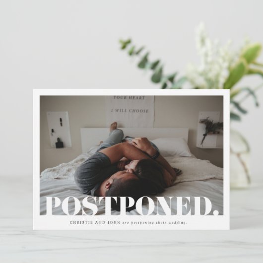 Modern Bold Wedding Postponement verander de datum Save The Date (Staand voorkant)