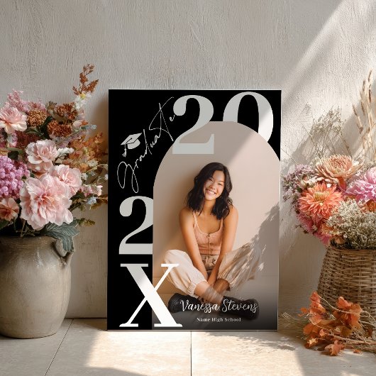 Modern Bold White black Trendy photo graduation Poster