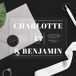 Modern Bold White Horizontale bruiloft Acryl Uitnodigingen