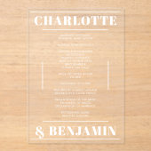 Modern Bold White minimalistisch huwelijksprogramm Acryl Uitnodigingen (Voorkant)