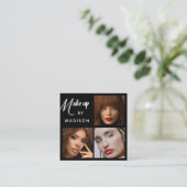 Modern Bold White Script 3 Photo Makeup Vierkante Visitekaartje (Staand voorkant)