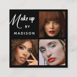 Modern Bold White Script 3 Photo Makeup Vierkante Visitekaartje