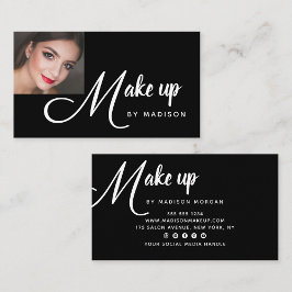 Modern Bold White Script Photo Makeup Visitekaartje