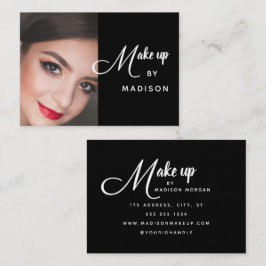 Modern Bold White Script Photo Makeup Visitekaartje