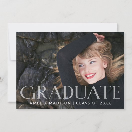 Modern Bold White Transparant Text Afstudeerder 2  Aankondiging (Voorkant)