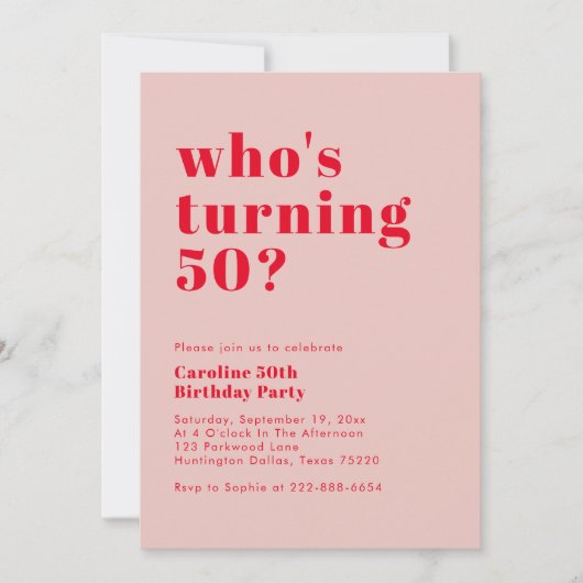 Modern Bold Wie wordt 50 | Roos Rood Verjaardag Kaart (Voorkant)