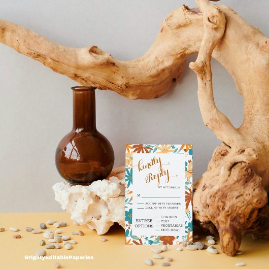 Modern Bold Wildflower minimalistisch script bruil RSVP Kaartje