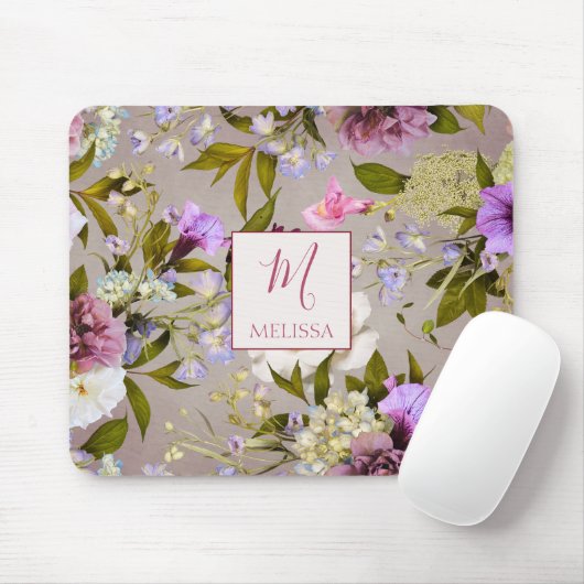 Modern Bold Wildflower Purple | Monogram Gift Muismat (Met muis)