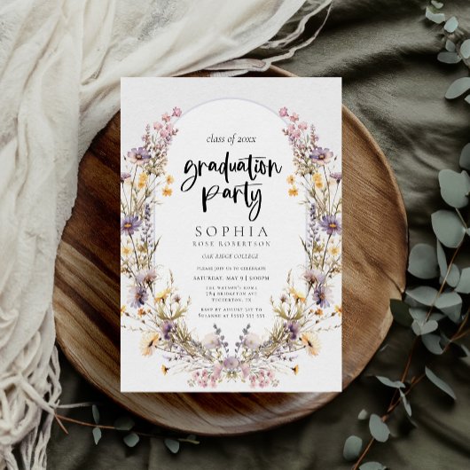 Modern Bold Wildflower Tuin Graduation Party Kaart