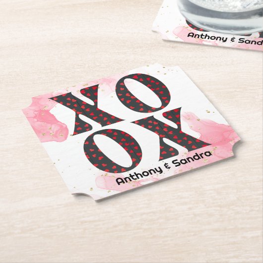 Modern Bold XOXO Happy Valentines Day Kartonnen Onderzetters (Gekanteld)