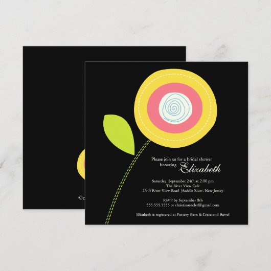 Modern Bold Yellow Bloom Bridal Shower Kaart (Voorkant / Achterkant)