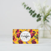 Modern Bold Yellow Floral Custom Logo QR Code Visitekaartje (Staand voorkant)