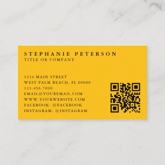 Modern Bold Yellow Floral Custom Logo QR Code Visitekaartje (Achterkant)