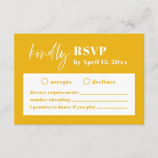 Modern Bold Yellow Wedding RSVP Behuizing Kaart (Voorkant)