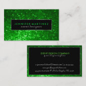 Modern Bold Zwart en Groen Glitter 2 Visitekaartje (Voorkant / Achterkant)