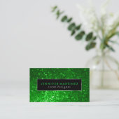 Modern Bold Zwart en Groen Glitter 2 Visitekaartje (Staand voorkant)