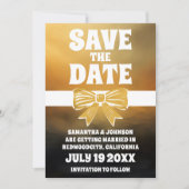 Modern Bold Zwart Goud Bow Save the Date Kaart (Voorkant)