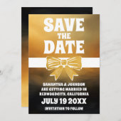Modern Bold Zwart Goud Bow Save the Date Kaart (Voorkant / Achterkant)