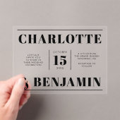 Modern Bold Zwart Horizontale Huwelijk Acryl Uitnodigingen (Insitu (Draagbaar))