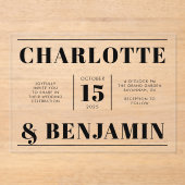 Modern Bold Zwart Horizontale Huwelijk Acryl Uitnodigingen (Voorkant)