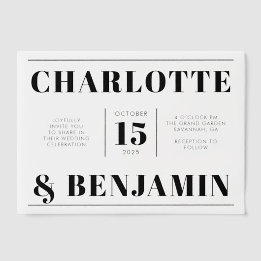 Modern Bold Zwart Horizontale Huwelijk Vellum Uitnodigingen (Voorkant)