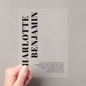 Modern Bold Zwart Minimalistische bruiloft Acryl Uitnodigingen (Insitu (Draagbaar))