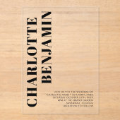 Modern Bold Zwart Minimalistische bruiloft Acryl Uitnodigingen (Voorkant)