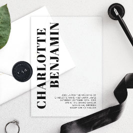 Modern Bold Zwart Minimalistische bruiloft Acryl Uitnodigingen