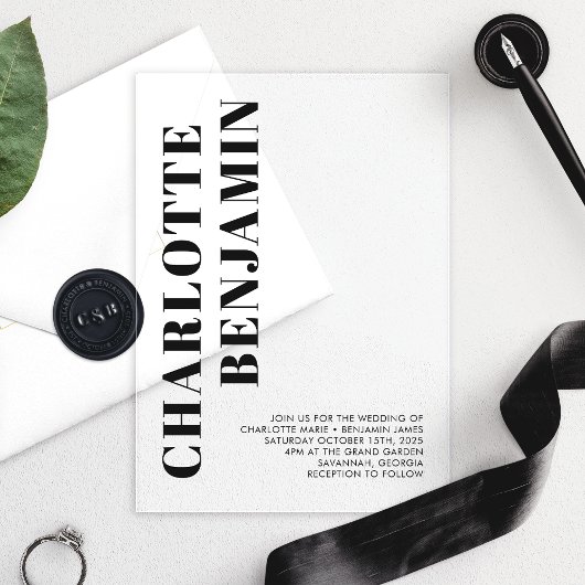 Modern Bold Zwart Minimalistische bruiloft Acryl Uitnodigingen