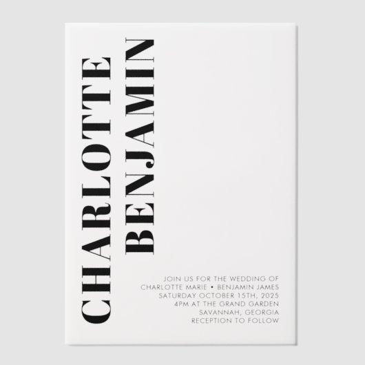 Modern Bold Zwart Minimalistische bruiloft Vellum Uitnodigingen (Voorkant)