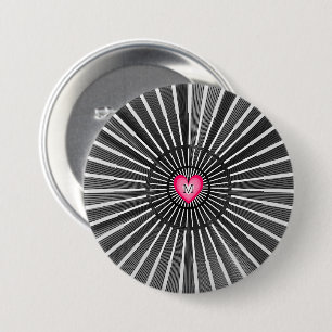Modern Bold Zwart & Roze HeART Unieke Stijl Koel Ronde Button 7,6 Cm