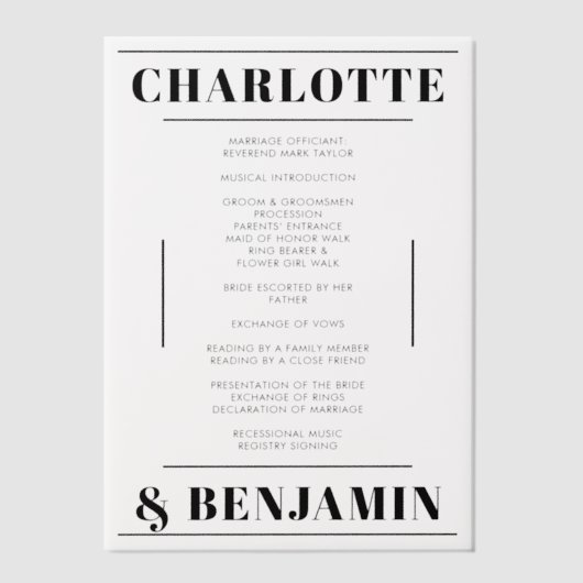 Modern Bold Zwart Trouwprogramma Vellum Kaart Vellum Uitnodigingen (Voorkant)