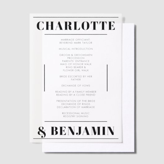 Modern Bold Zwart Trouwprogramma Vellum Kaart Vellum Uitnodigingen (Offset)