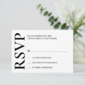 Modern Bold Zwart-Wit Bruiloft RSVP Kaartje (Staand voorkant)