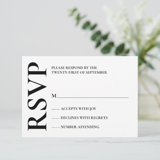 Modern Bold Zwart-Wit Bruiloft RSVP Kaartje (Staand voorkant)