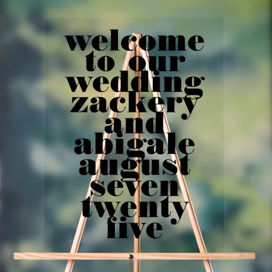 Modern Bold Zwart Wit Bruiloft Welkom Bruiloft Acryl Bord (Neutraal)