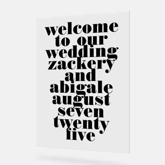 Modern Bold Zwart Wit Bruiloft Welkom Bruiloft Acryl Bord (Hoek)