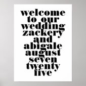 Modern Bold Zwart Wit Bruiloft Welkom Bruiloft Poster (Voorkant)