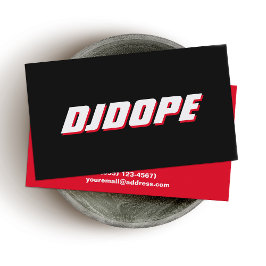 Modern BOLD Zwart Wit en Rood Typografie DJ Visitekaartje