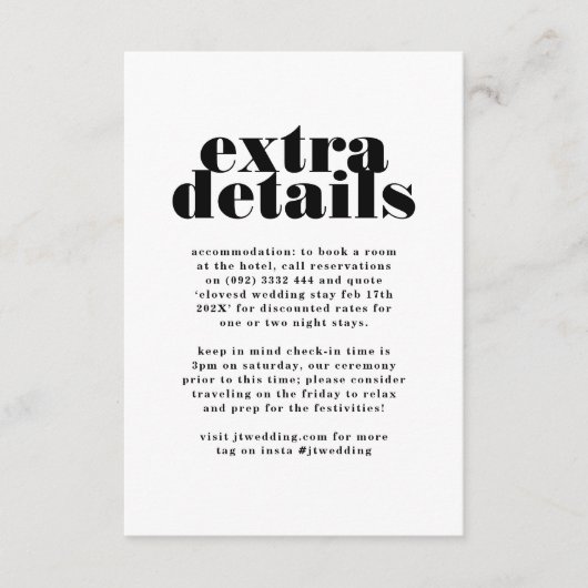Modern Bold Zwart Wit Extra Info Details Informatiekaartje (Voorkant)