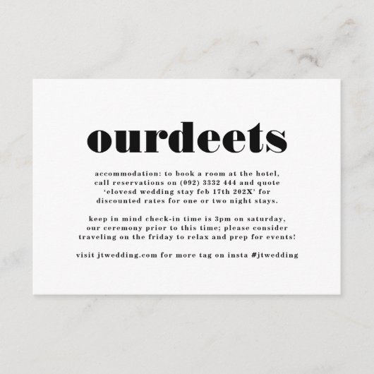 Modern Bold Zwart Wit Extra info Onze gegevens Informatiekaartje (Voorkant)