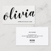 Modern Bold Zwart Wit Leren Script Kalligrafie Visitekaartje (Voorkant / Achterkant)