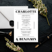 Modern Bold Zwart Wit Minimalistisch Trouwprogramm Kaart