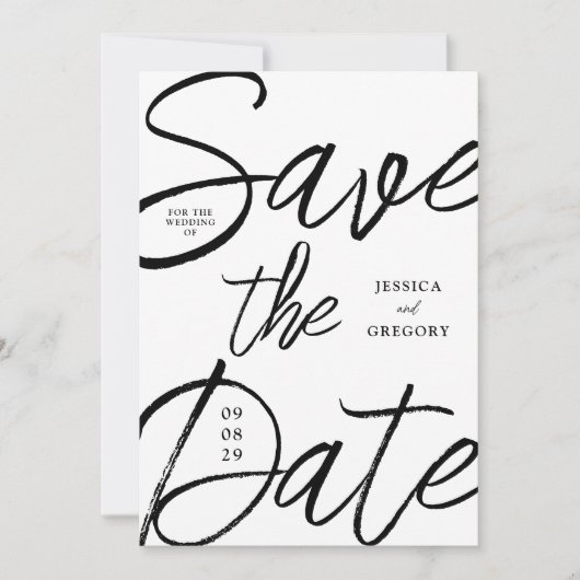 Modern Bold Zwart-Wit Script Foto Bruiloft Save The Date (Voorkant)