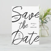 Modern Bold Zwart-Wit Script Foto Bruiloft Save The Date (Staand voorkant)