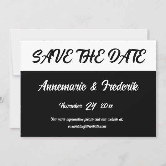 Modern Bold Zwart & Wit Script Save The Date (Voorkant)
