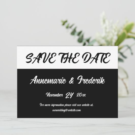Modern Bold Zwart & Wit Script Save The Date (Staand voorkant)