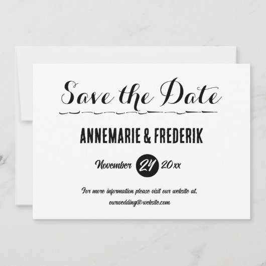 Modern Bold Zwart & Wit Script Save The Date (Voorkant)
