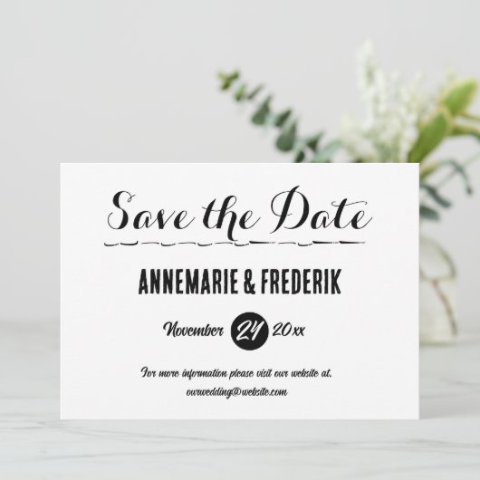 Modern Bold Zwart & Wit Script Save The Date (Staand voorkant)
