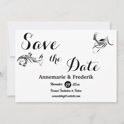 Modern Bold Zwart & Wit Script Save The Date (Voorkant)